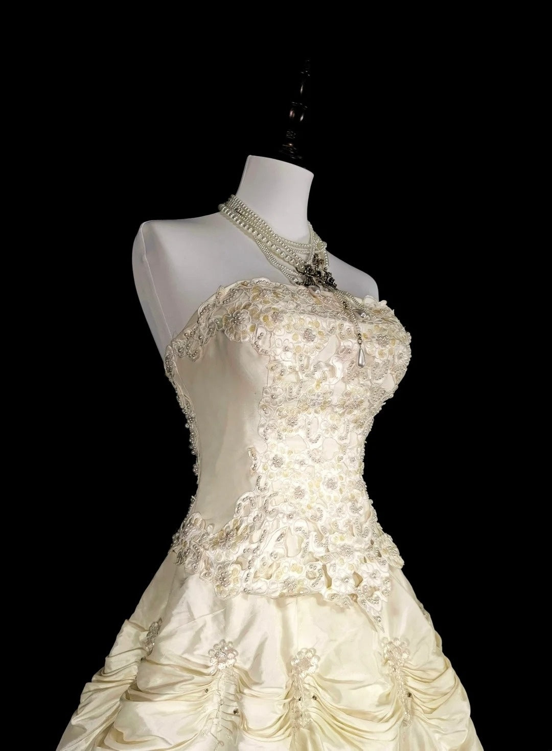 Robe de mariée vintage années 80, robe de bal bustier en taffetas, robe longue cintrée, modèle N1465