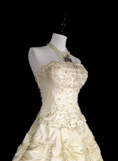 Robe de mariée vintage années 80, robe de bal bustier en taffetas, robe longue cintrée, modèle N1465
