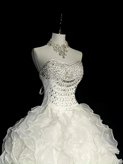 Vintage 80s Wedding Dresses Ball Gown Sweetheart White Tulle Long Brides Dress Fitted Bridal Gown N1467