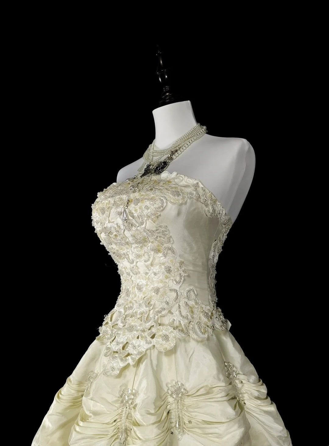 Robe de mariée vintage années 80, robe de bal bustier en taffetas, robe longue cintrée, modèle N1465
