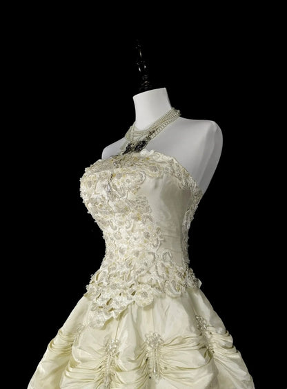 Robe de mariée vintage années 80, robe de bal bustier en taffetas, robe longue cintrée, modèle N1465