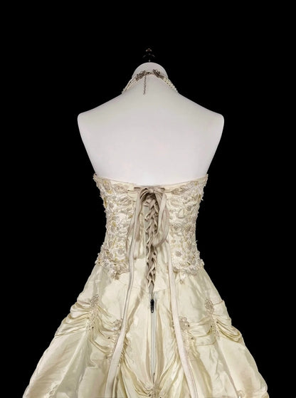 Robe de mariée vintage années 80, robe de bal bustier en taffetas, robe longue cintrée, modèle N1465