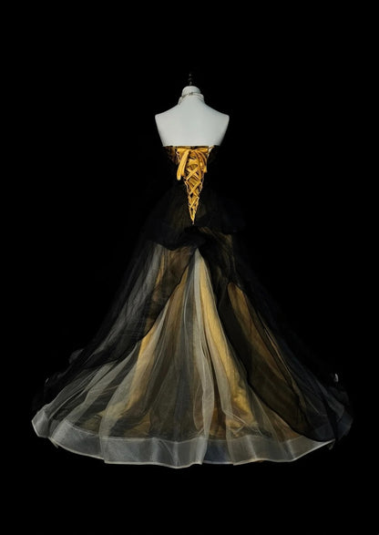 Robe de bal vintage bustier cœur en tulle noir sans manches années 80, robe de soirée longue et élégante N1460