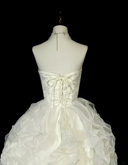 Vintage 80s Wedding Dresses Ball Gown Sweetheart White Tulle Long Brides Dress Fitted Bridal Gown N1467