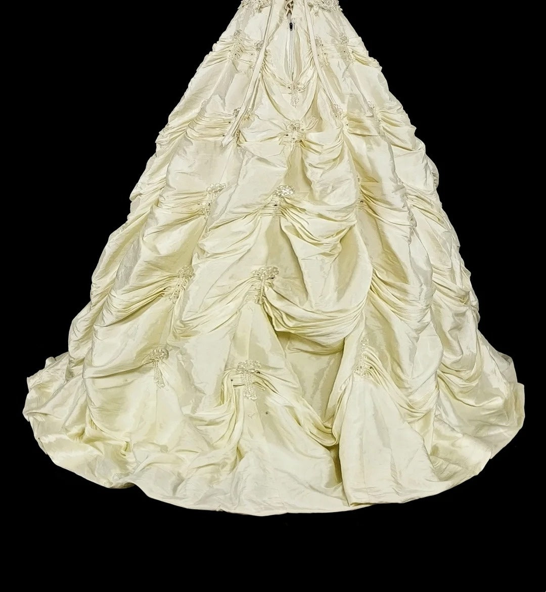 Robe de mariée vintage années 80, robe de bal bustier en taffetas, robe longue cintrée, modèle N1465