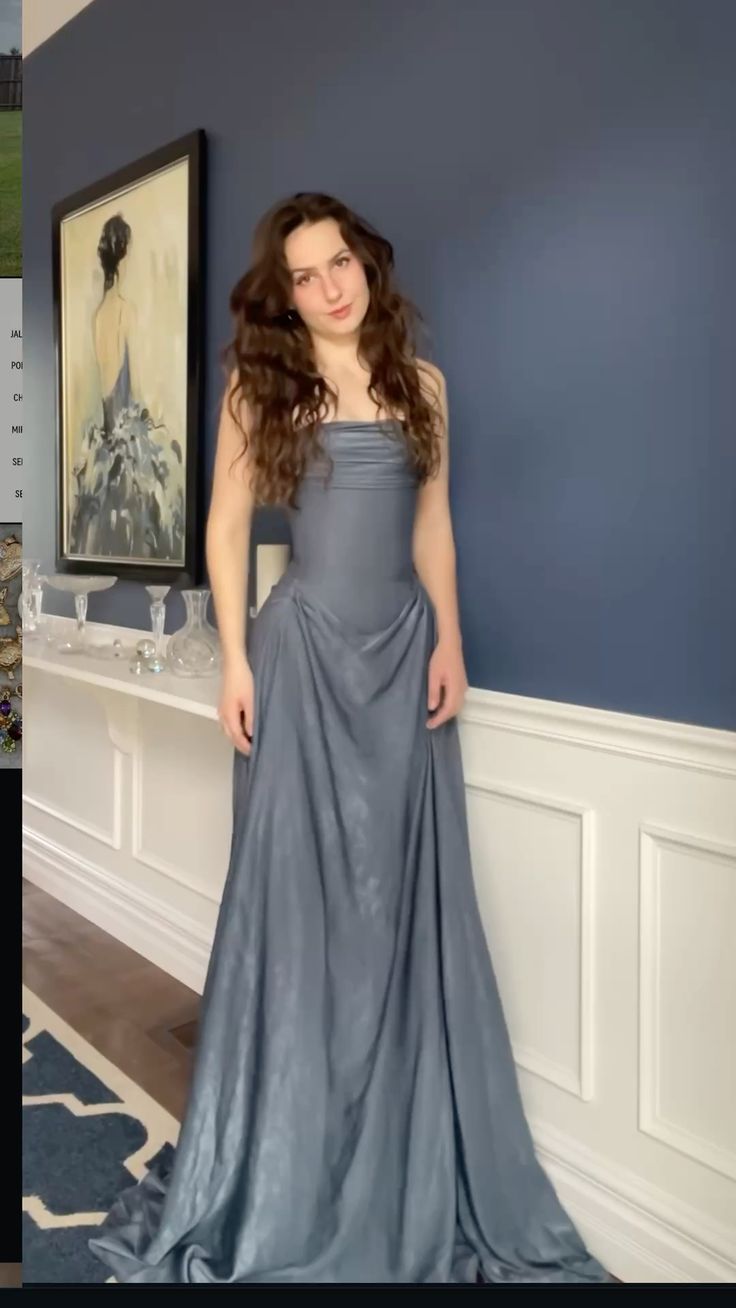 Elegant A Line Spaghetti Straps Gray Pleated Long Prom Dresses Vestidos De Dia AB590
