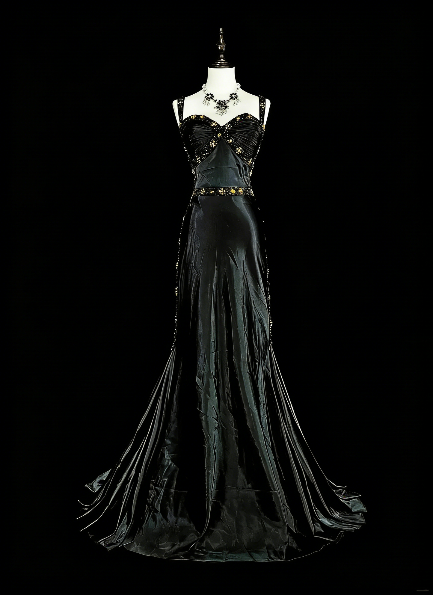 Vintage Meerjungfrauen-Abendkleid aus den 1960er Jahren, schwarz, ärmellos, mit herzförmigem Ausschnitt, Trägern, N1591