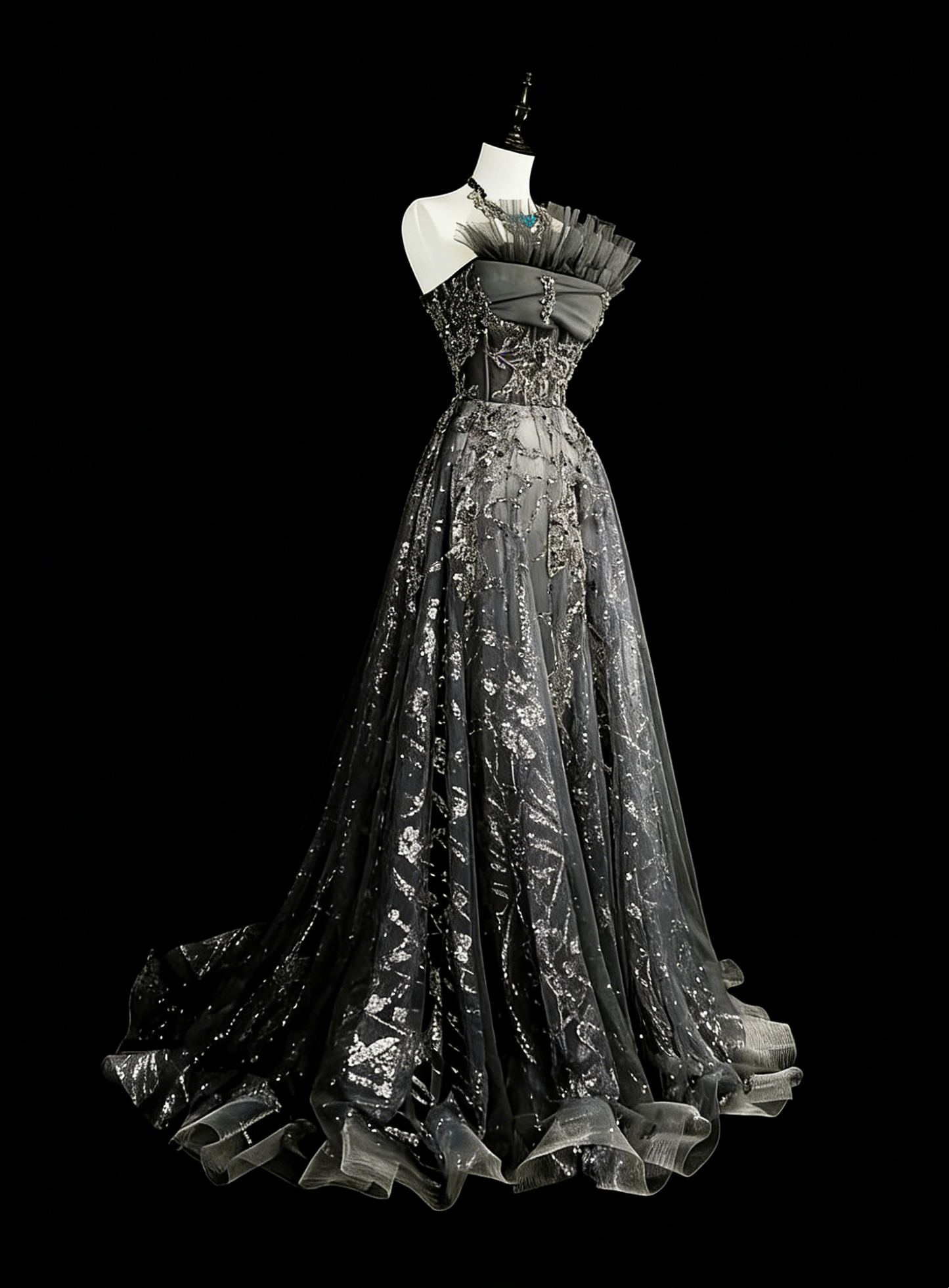 Vintage Prom Dresses Aesthetic 1960er Retro Ballkleid Grau Pailletten Langes Partykleid N2147