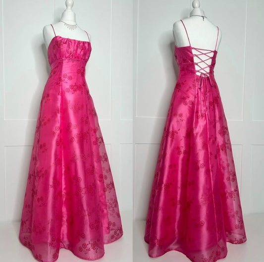 New Women’s Long Prom Dress A Line Spaghetti Straps Hot Pink Elegant Formal Graduation Party Gown RB9494