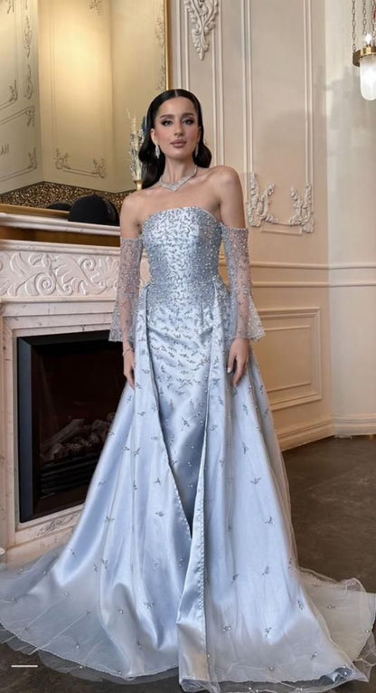Robe de bal sirène personnalisée, longue jusqu'au sol, sans bretelles, manches longues, robe de soirée simple et élégante, robe de fin d'études N885