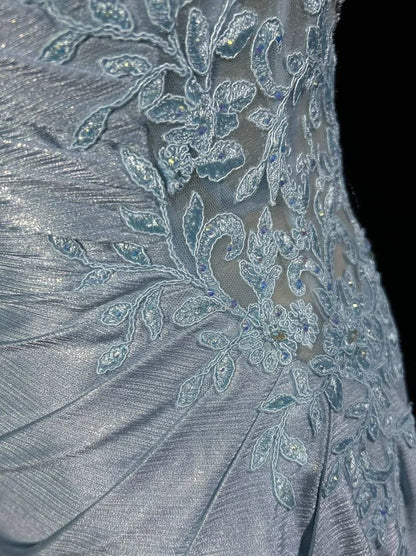 Robe de bal bleue élégante à fines bretelles spaghetti, décolleté cœur plissé, dos nu sexy, coupe sirène, robe de soirée de gala AB987
