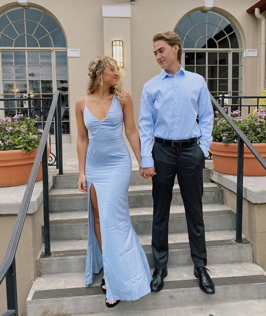 Bescheidenes Meerjungfrauen-Abendkleid in Hellblau als Hochzeitsgast-Kleid, elegantes langes Abschlussballkleid für den Frühling N2686