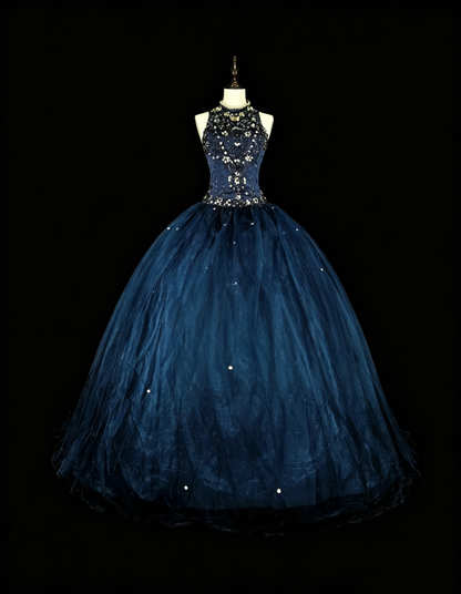 Robes de bal de promo modestes robe de soirée bleu marine tulle sans manches robe de 16 ans tenue de soirée formelle N3515