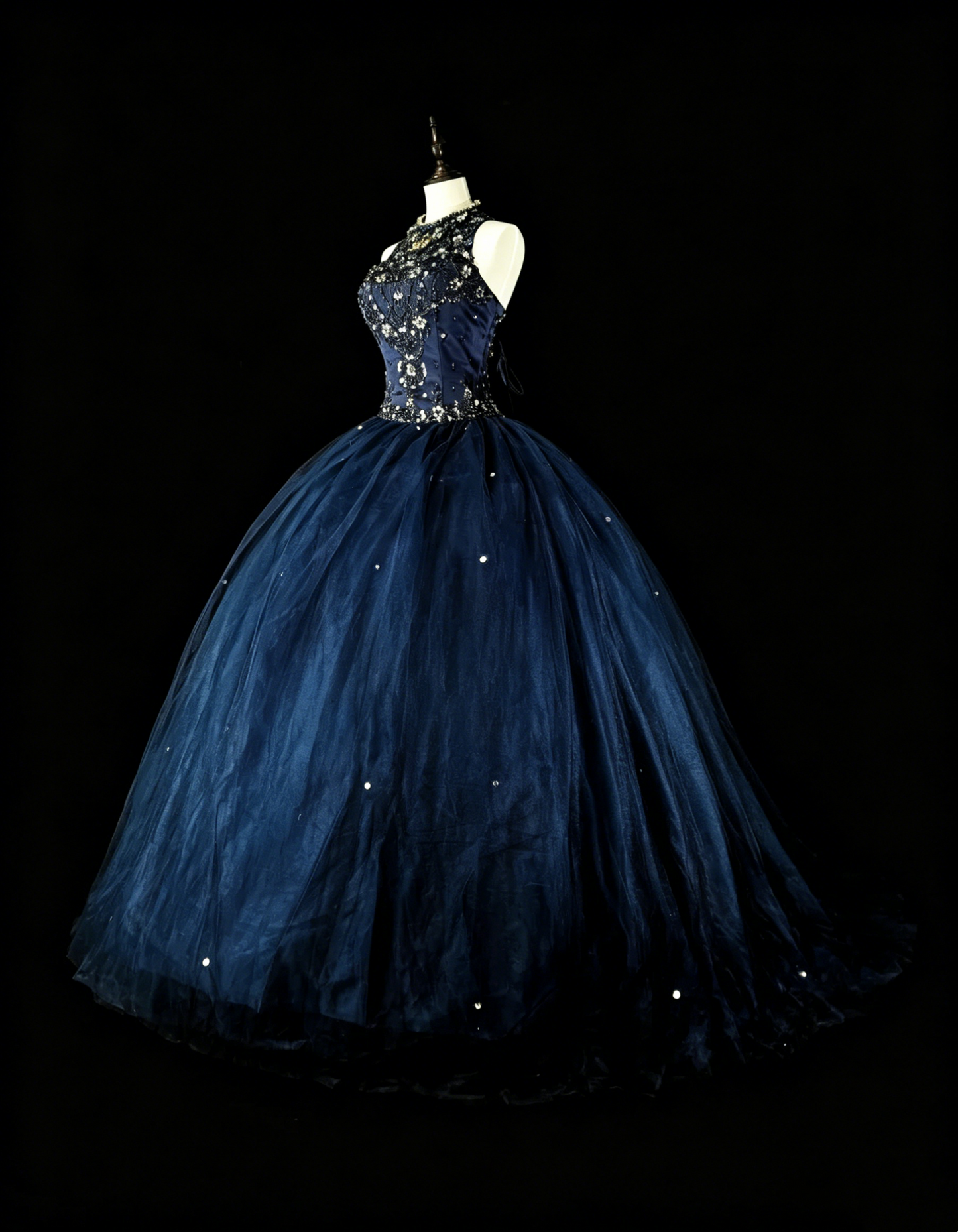 Robes de bal de promo modestes robe de soirée bleu marine tulle sans manches robe de 16 ans tenue de soirée formelle N3515