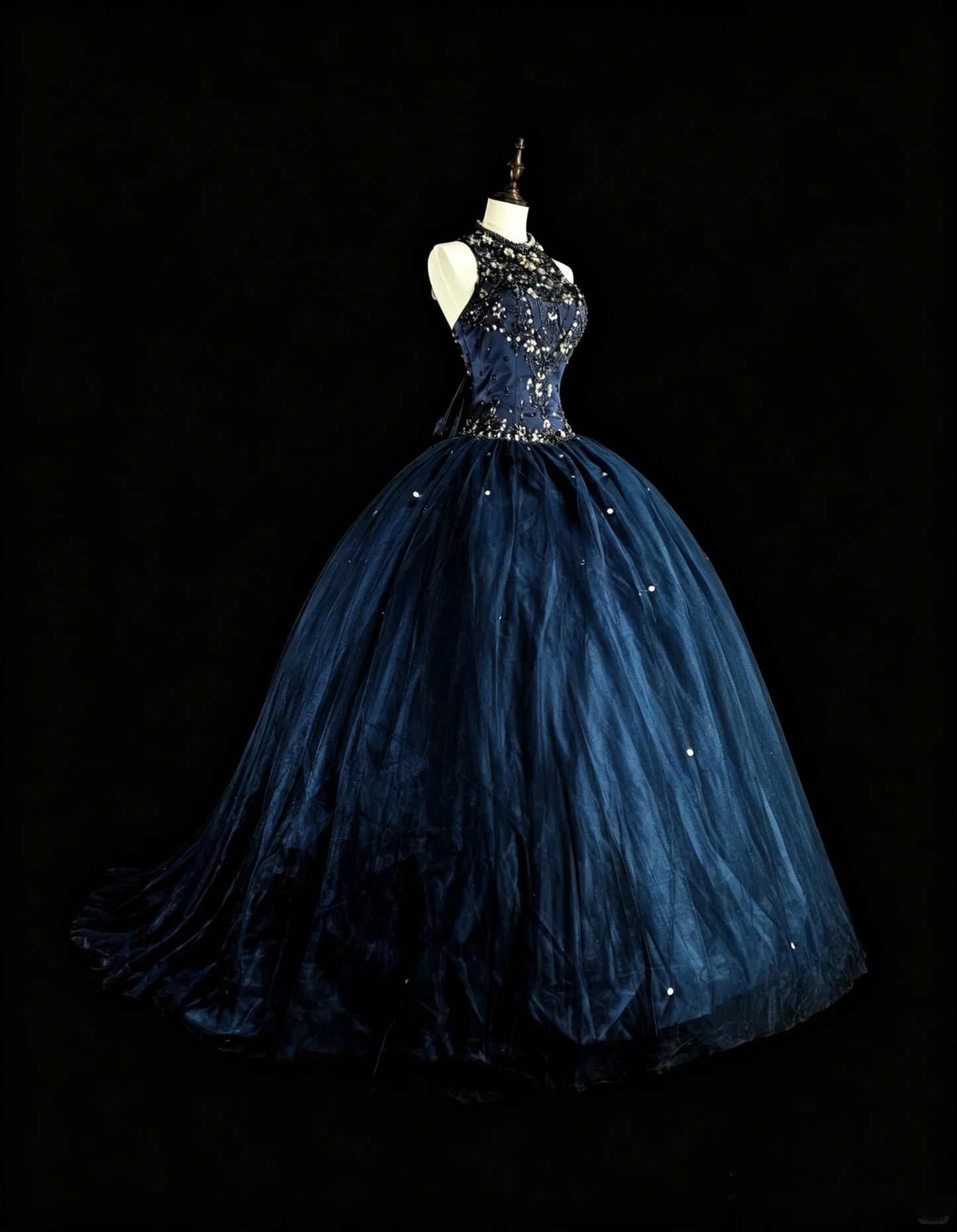 Robes de bal de promo modestes robe de soirée bleu marine tulle sans manches robe de 16 ans tenue de soirée formelle N3515