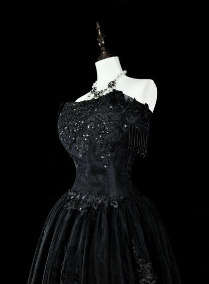 Robe de bal vintage esthétique pour le bal des années 70 Robe de soirée longue en tulle noir bustier N2152