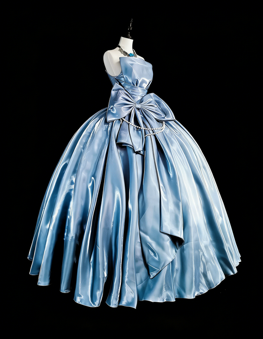 Prinzessin Ballkleid Trägerlos Hellblau Satin Mit Schleife Sweet 16 Kleider Quinceañera Kleid N3417