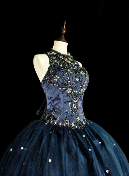 Robes de bal de promo modestes robe de soirée bleu marine tulle sans manches robe de 16 ans tenue de soirée formelle N3515