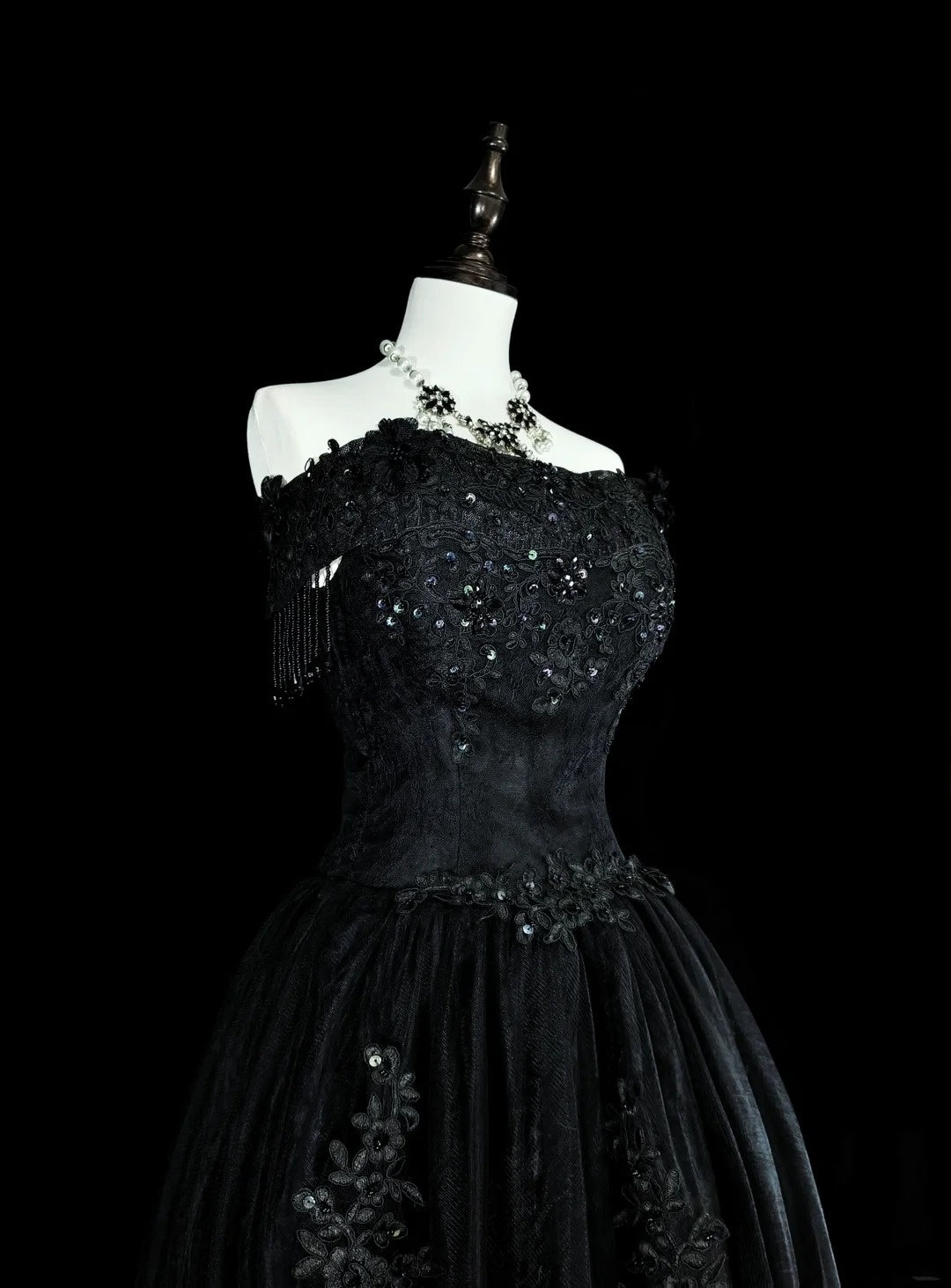 Robe de bal vintage esthétique pour le bal des années 70 Robe de soirée longue en tulle noir bustier N2152