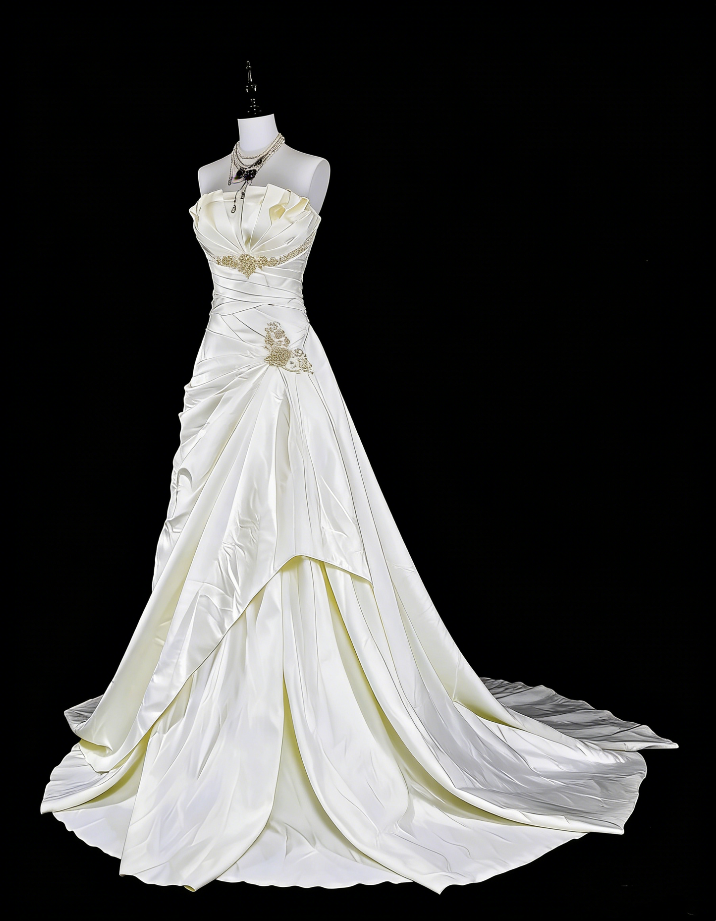 Einzigartige Hochzeitskleider Meerjungfrau Trägerlos Elfenbein mit Perlen und Kristallen Lange Brautkleid N3419