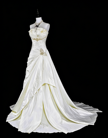 Einzigartige Hochzeitskleider Meerjungfrau Trägerlos Elfenbein mit Perlen und Kristallen Lange Brautkleid N3419