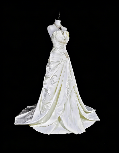 Einzigartige Hochzeitskleider Meerjungfrau Trägerlos Elfenbein mit Perlen und Kristallen Lange Brautkleid N3419