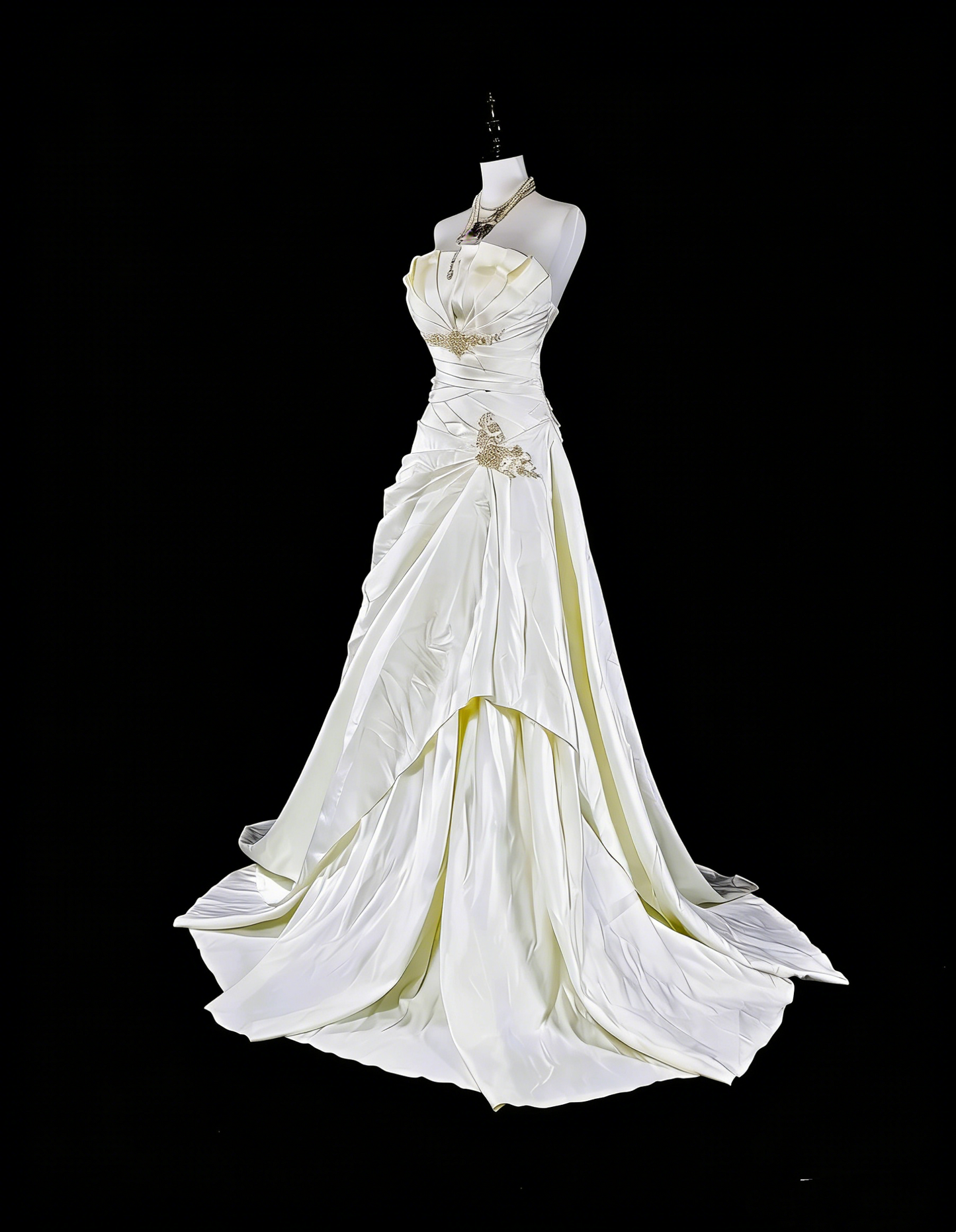 Einzigartige Hochzeitskleider Meerjungfrau Trägerlos Elfenbein mit Perlen und Kristallen Lange Brautkleid N3419