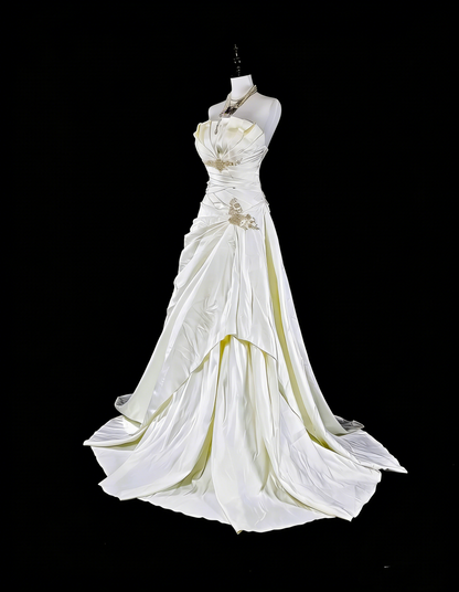 Einzigartige Hochzeitskleider Meerjungfrau Trägerlos Elfenbein mit Perlen und Kristallen Lange Brautkleid N3419