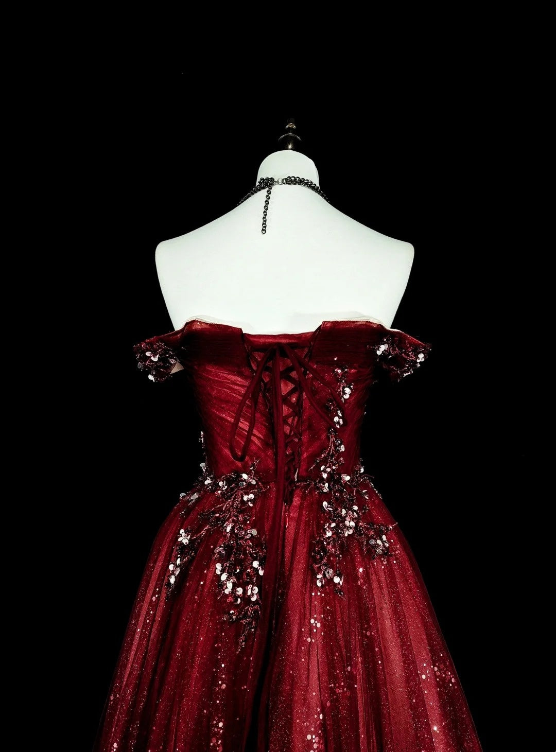 Vintage Prom Dresses Aesthetic 1950s Retro Classy Ball Gown Off The Shoulder Burgundy Long With Appliques N1995
