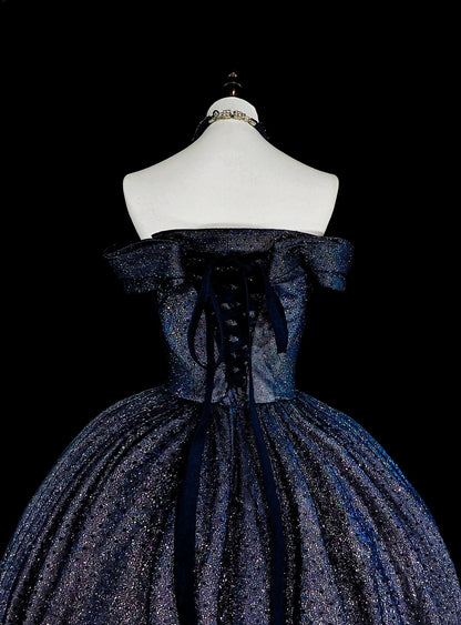 Modest Prom Dresses Ball Gown Navy Blue Tulle Off The Shoulder Sweet 16 Dress Formal Evening Outfits N3516
