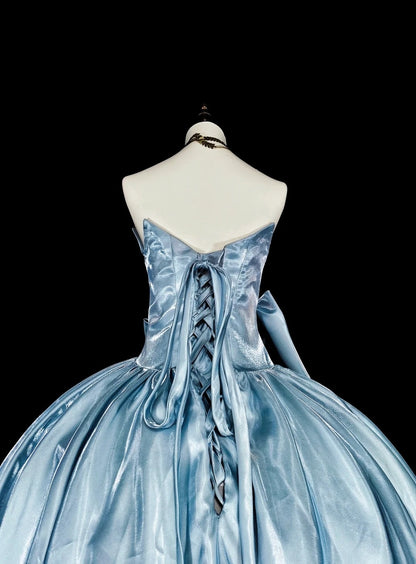 Robe de Bal Princesse Bustier Satin Bleu Ciel Clair avec Nœud Robes Douces 16 Ans Robe de Quinceanera N3417