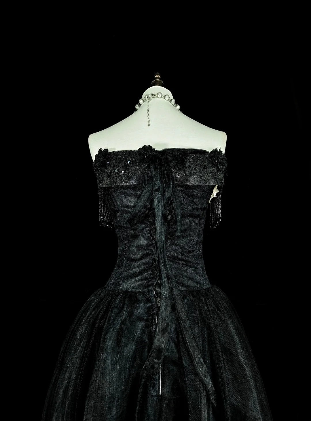 Robe de bal vintage esthétique pour le bal des années 70 Robe de soirée longue en tulle noir bustier N2152