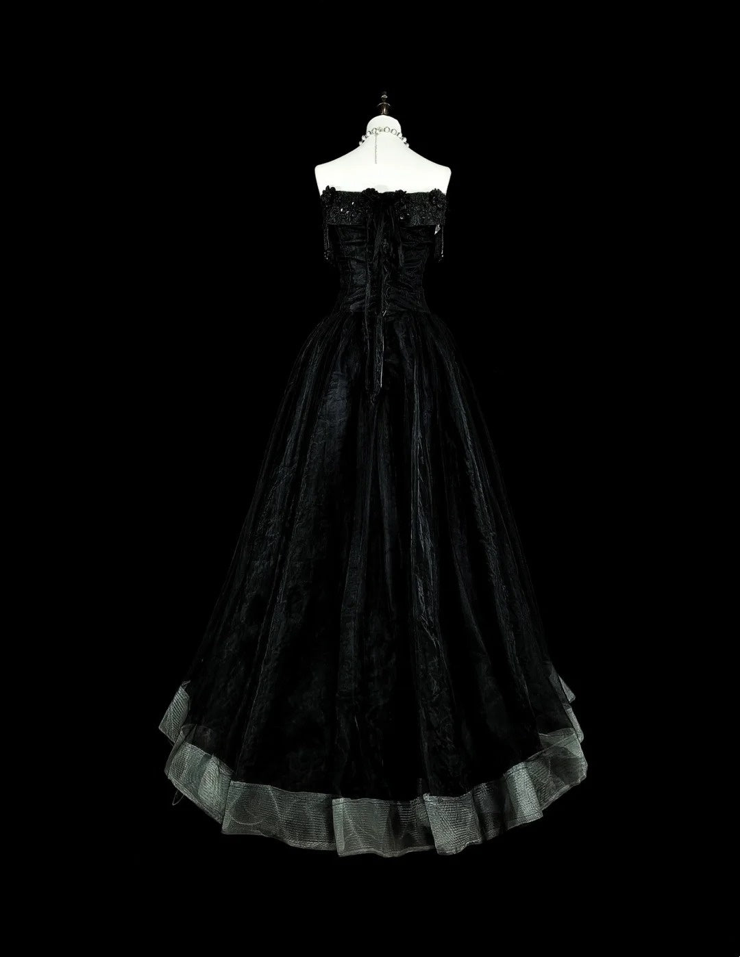 Robe de bal vintage esthétique pour le bal des années 70 Robe de soirée longue en tulle noir bustier N2152