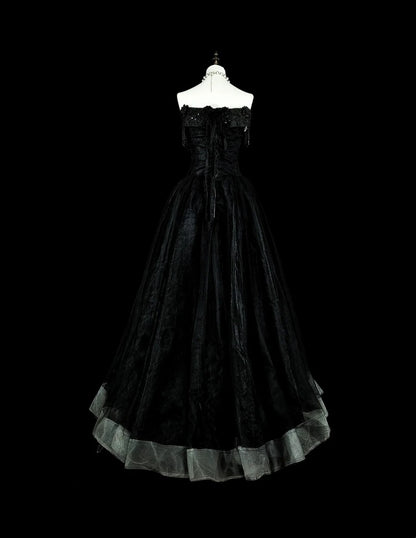 Robe de bal vintage esthétique pour le bal des années 70 Robe de soirée longue en tulle noir bustier N2152