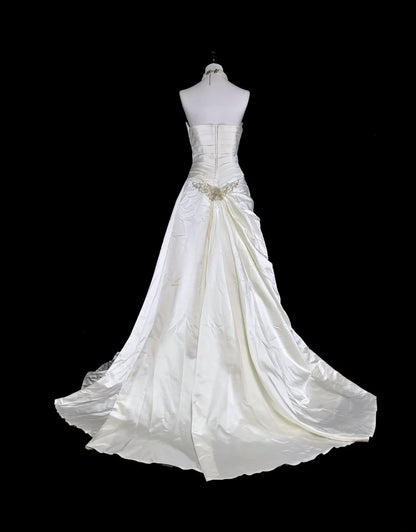 Einzigartige Hochzeitskleider Meerjungfrau Trägerlos Elfenbein mit Perlen und Kristallen Lange Brautkleid N3419