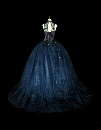 Robes de bal de promo modestes robe de soirée bleu marine tulle sans manches robe de 16 ans tenue de soirée formelle N3515