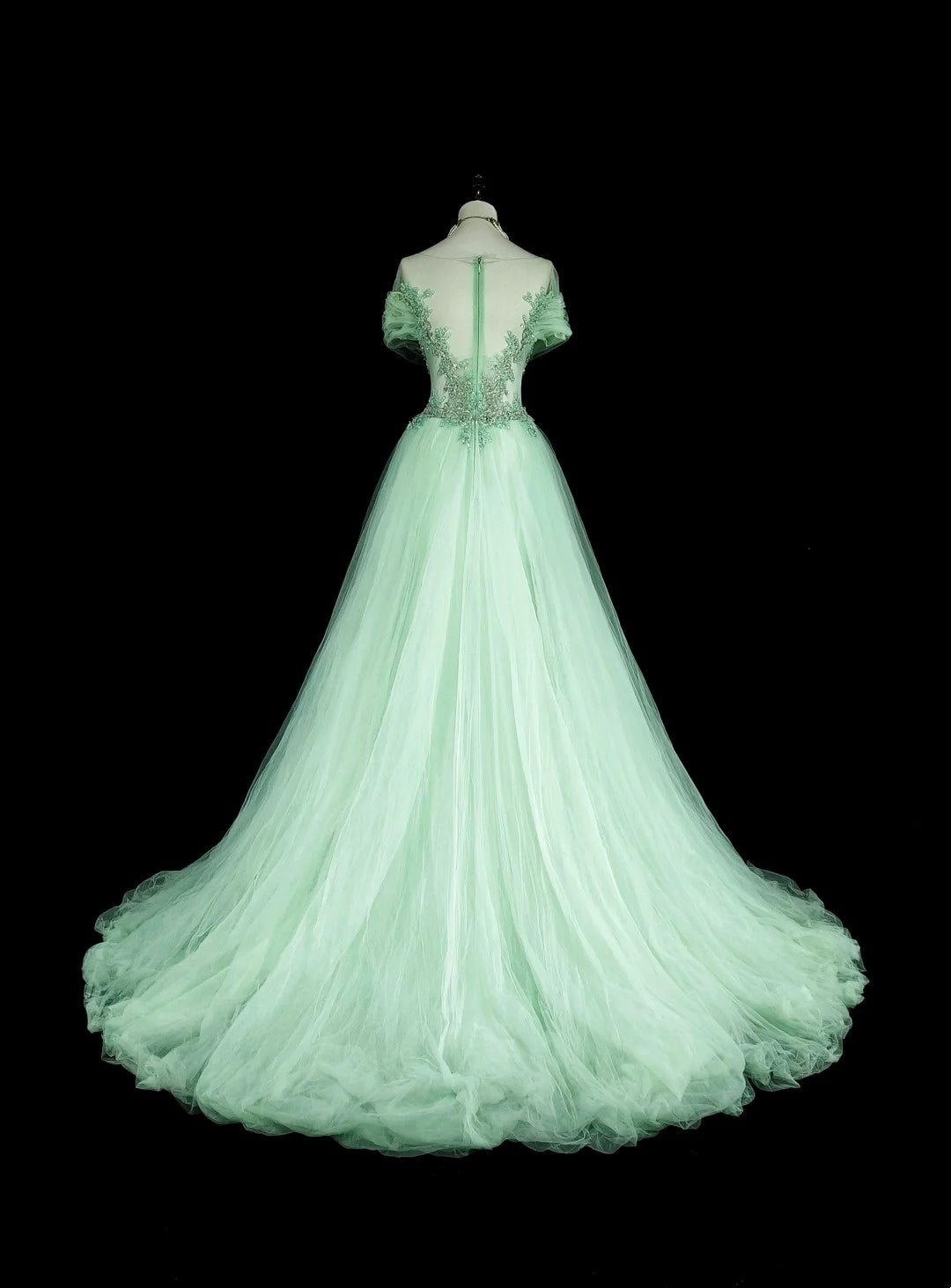 Robes de bal de rêve Vintage Années 80 Rétro Épaules dénudées Tulle Vert Menthe Dentelle Longues Tenues Formelles N2365