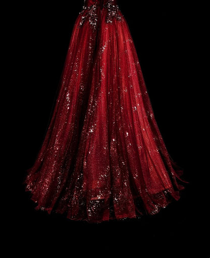 Vintage Prom Dresses Aesthetic 1950s Retro Classy Ball Gown Off The Shoulder Burgundy Long With Appliques N1995
