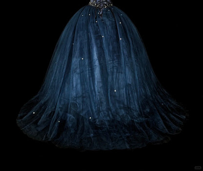 Robes de bal de promo modestes robe de soirée bleu marine tulle sans manches robe de 16 ans tenue de soirée formelle N3515