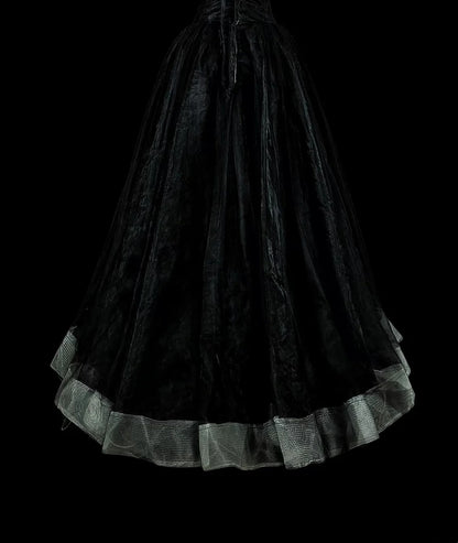 Robe de bal vintage esthétique pour le bal des années 70 Robe de soirée longue en tulle noir bustier N2152