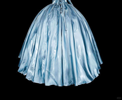 Robe de Bal Princesse Bustier Satin Bleu Ciel Clair avec Nœud Robes Douces 16 Ans Robe de Quinceanera N3417