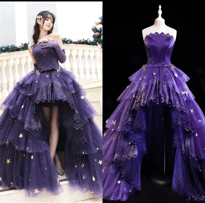 Elegantes, trägerloses, lila Satin-Abendkleid mit Spitze und asymmetrischem Saum, langes Partykleid, Abschlusskleid, formelles Abendkleid AB1959