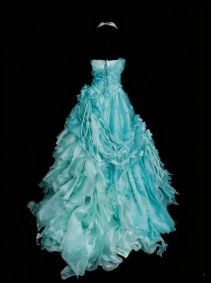 Vintage Ball Gown Strapless Blue Tiered With Layers Sweet 16 Dresses Quinceanera Dress Long 15 Vestidos De Fiesta N1448