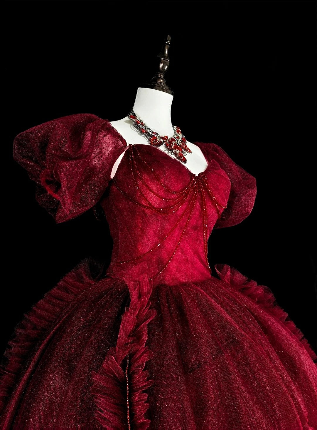 Robes de bal vintage pour le bal sans bretelles, tulle rouge bordeaux, années 2000, longue robe de soirée N2379