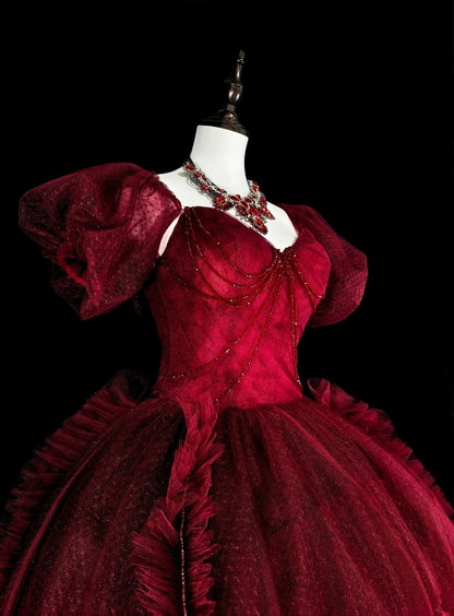 Robes de bal vintage pour le bal sans bretelles, tulle rouge bordeaux, années 2000, longue robe de soirée N2379