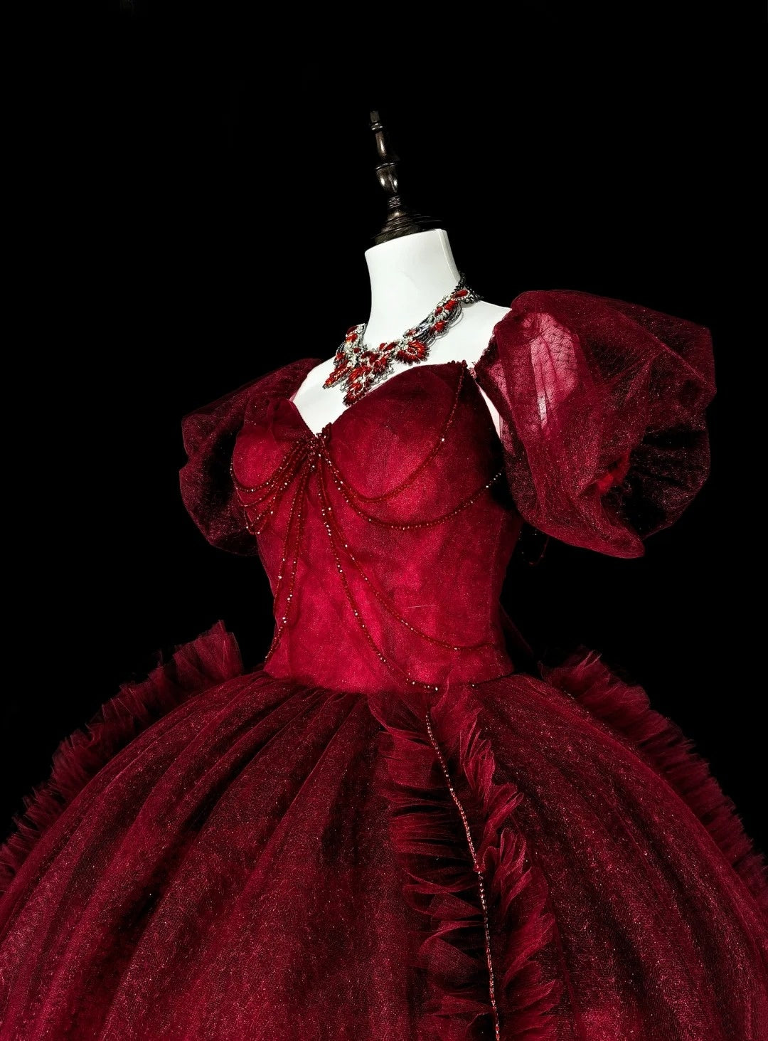 Robes de bal vintage pour le bal sans bretelles, tulle rouge bordeaux, années 2000, longue robe de soirée N2379