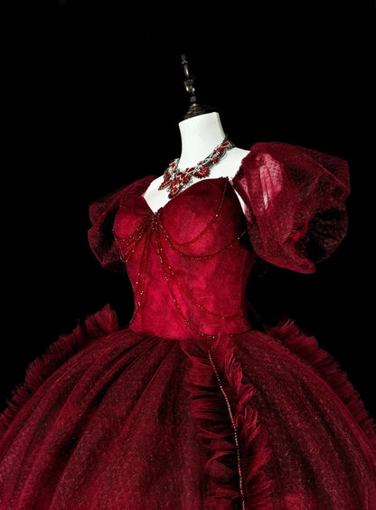 Robes de bal vintage pour le bal sans bretelles, tulle rouge bordeaux, années 2000, longue robe de soirée N2379