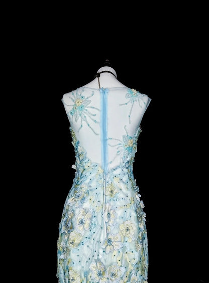 Vintage Prom Dresses Aesthetic Mermaid Light Sky Blue Tulle Lace Classic Inspo Party Dress N2002