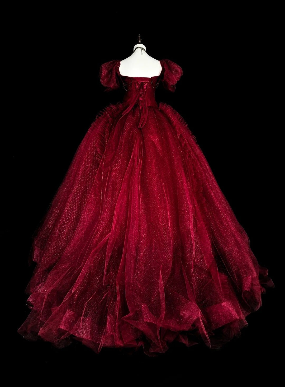 Robes de bal vintage pour le bal sans bretelles, tulle rouge bordeaux, années 2000, longue robe de soirée N2379