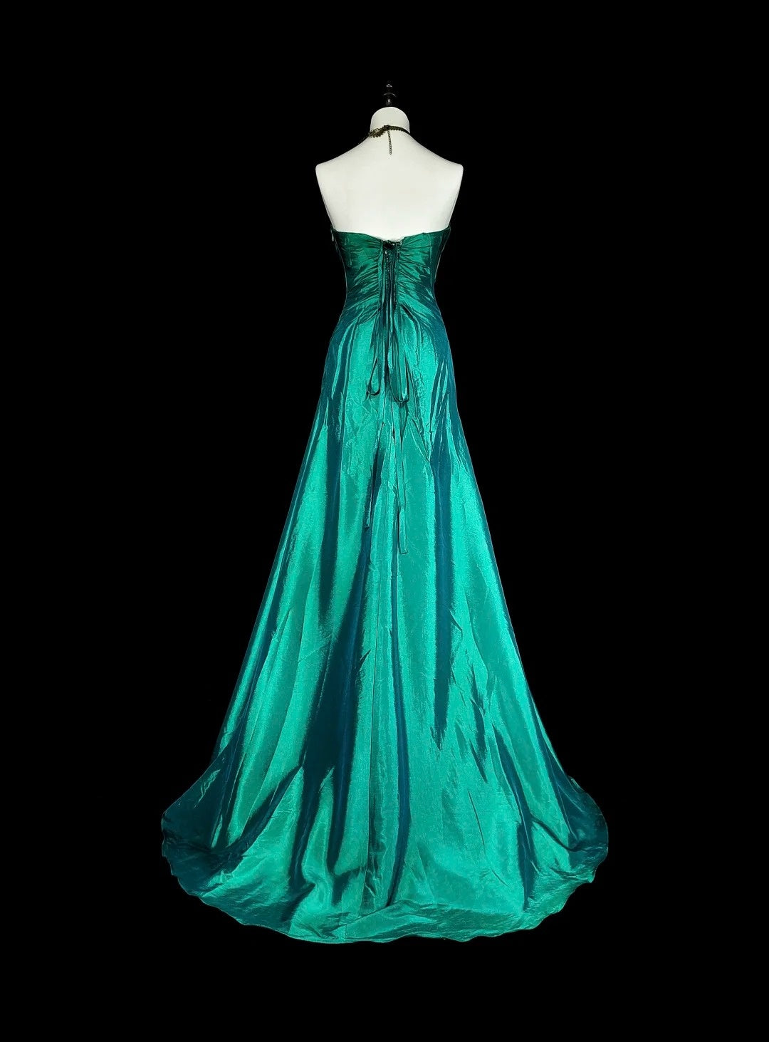 Robe de bal longue vintage sirène vert foncé années 70 avec perles plissées, taille haute, N1839